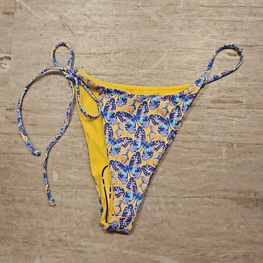 💕FRANKIES BIKINIS💕 Ziggy Skimpy String Bikini Bottom Monarch Butterfly L NWOT
